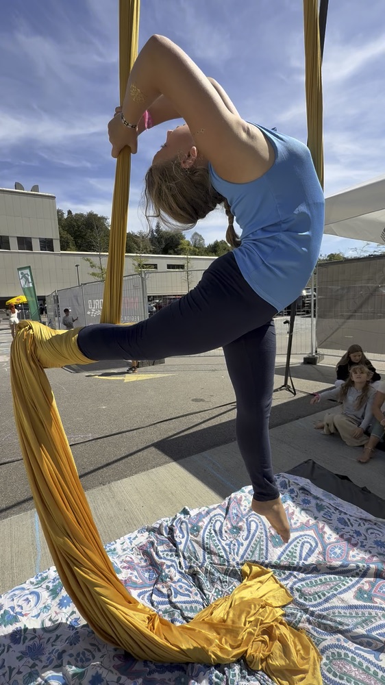 Mathilde performing on aerial silks