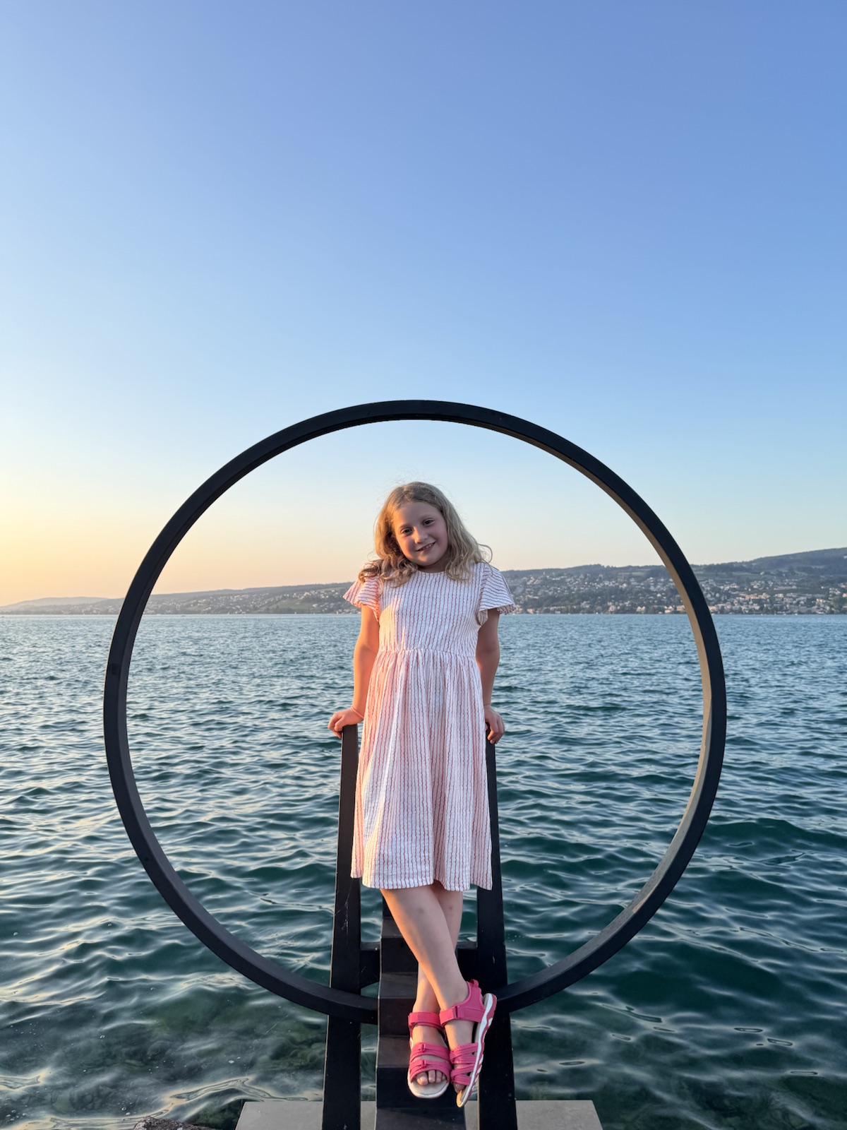 Mathilde by the lake at sunset