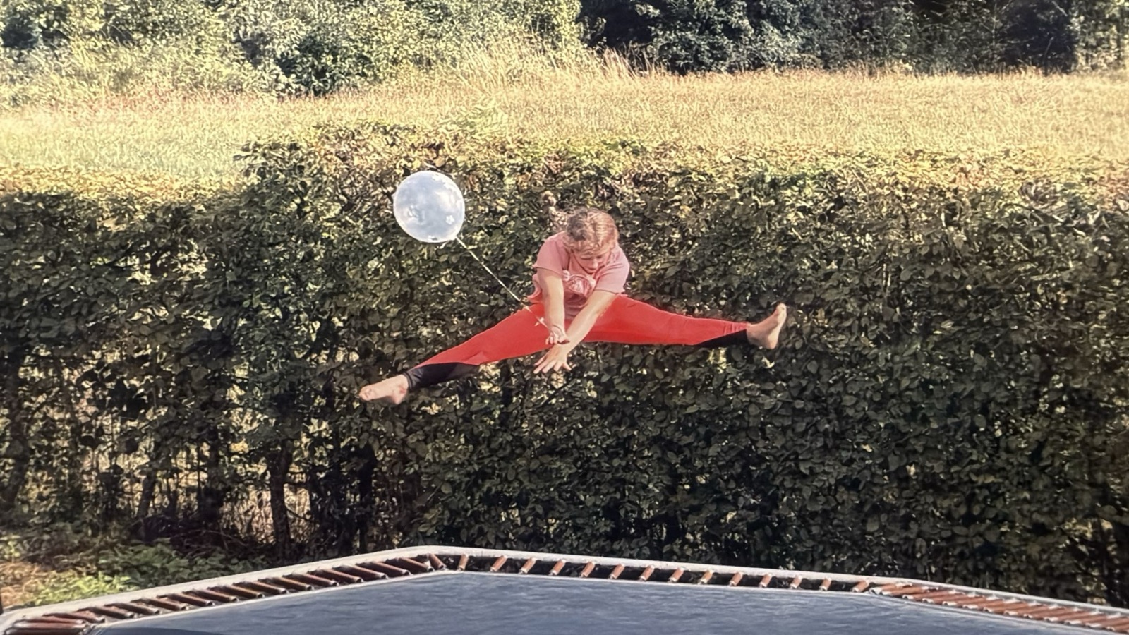 Mathilde mid-air on the trampoline